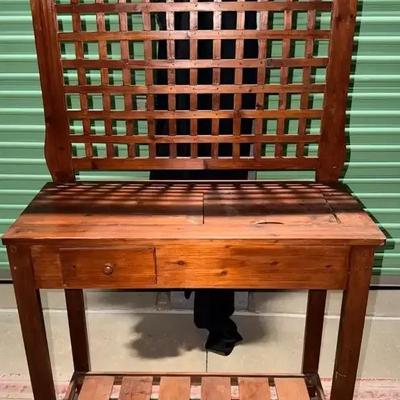 Vintage Wooden Writing Desk with Lattice Back, Drawer & Hidden Storage 