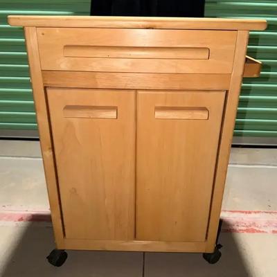 Solid Wood Rolling Kitchen Cart with Drawer, Cabinet & Side Handles