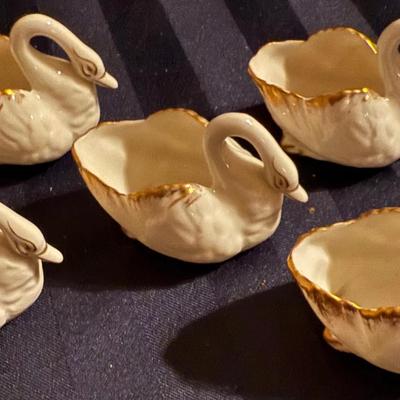 Lot of 6 Vintage Swan-Shaped Porcelain Dishes with Gold Trim