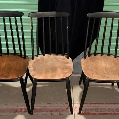 Set of Five Vintage Wooden Dining Chairs with Spindle Backs
