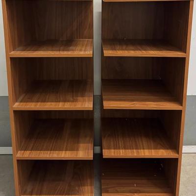 Matching Pair of Wood Veneer Bookcases / Storage Shelves – Mid-Century Modern Style