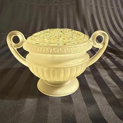 Vintage Frosted Glass Flower Frog Bowl with Handles
