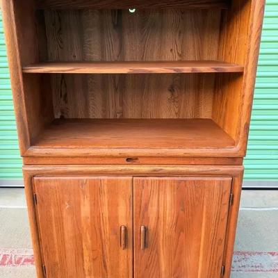Vintage Solid Oak Cabinet with Open Shelving & Double Door Storage