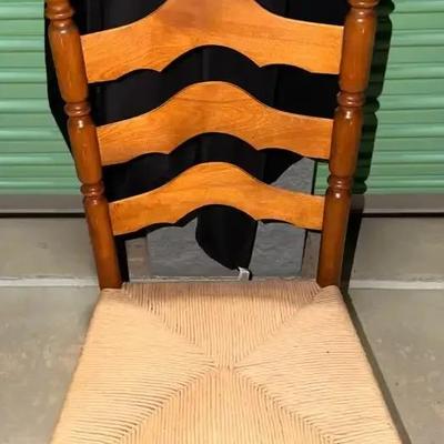 Vintage Ladder-Back Wooden Chair with Woven Rush Seat
