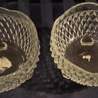 Pair of Vintage Pressed Glass Footed Bowls with Diamond Pattern