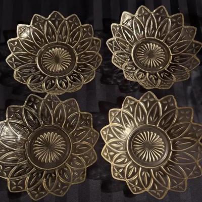 Set of Four Vintage Pressed Glass Sunflower Coasters / Small Dishes