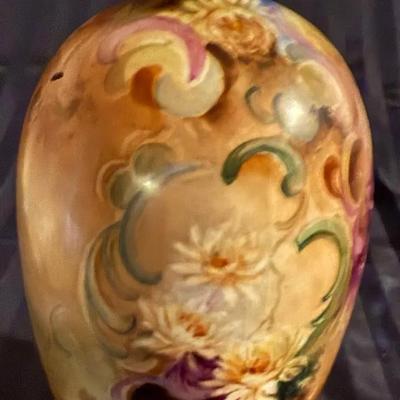 Golden Garden Glow Vase – Hand-Painted Florals & Vintage Art Nouveau Vibes