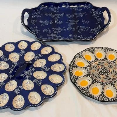 Temp-Tations Egg Platters & Floral Lace Scalloped Tray with Handles 