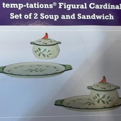 Pair of Temp-Tations Figural Cardinal - Set of 2 Soup & Sandwhich - NEW 