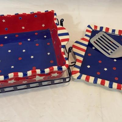 Temp-Tations Red, While, & Blue Serving Dishes - NEW