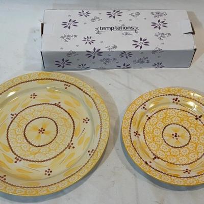 Temp-Tations 4pc Salad & Dinner Plate Set + Floral Lace 14pc Steak Knives & Carving Set 