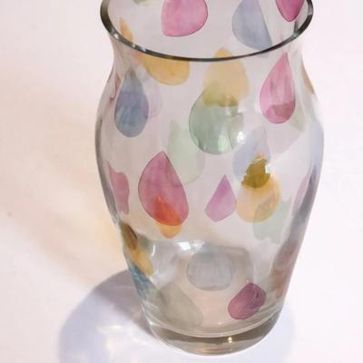 Sasaki Crystal Art Glass Vase with Multicolor Teardrop Pattern