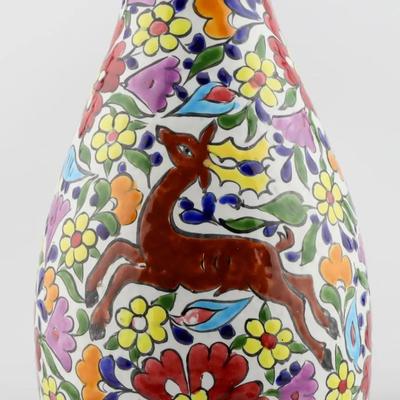 Vintage Hand-Painted Floral Porcelain Vase with Deer Motif