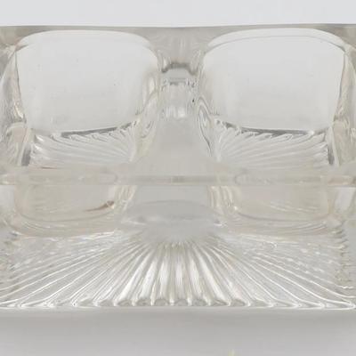 Vintage 1950s Heavy Crystal Rectangular Two-Compartment Vanity Dish