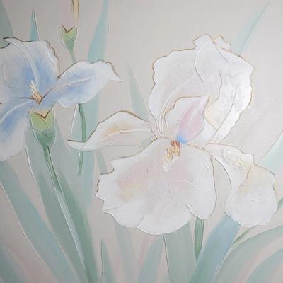 50” x 40” Vintage 1980s Abstract Floral Painting Signed Gregory C, Framed