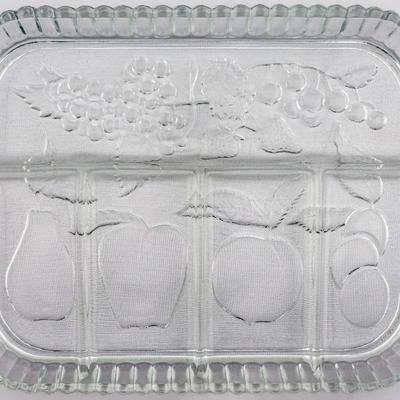 Vintage Indiana Glass Rectangular Relish Tray with Fruit Motif (1950s–60s)