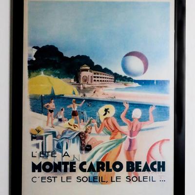 26 x 20 Framed & Signed Monte Carlo Beach Wall Art