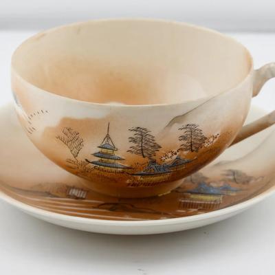 Vintage Japanese Geisha Porcelain Tea Cup & Saucer