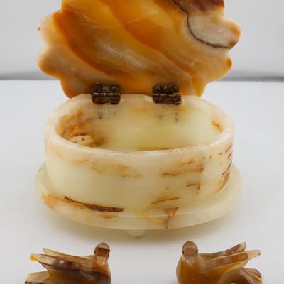 Hand-Carved Marble Stone Jewelry Box with Bird Figurines (3-Piece Set)