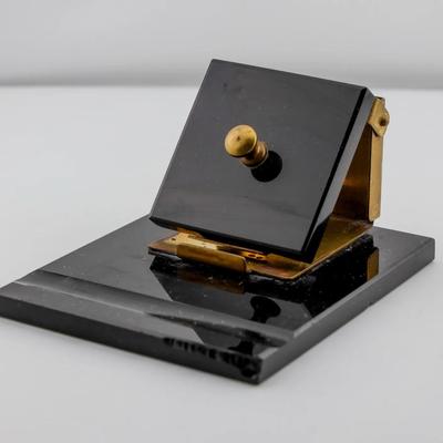 Rare Art Deco Black Desk Inkwell – Missing Glass Insert