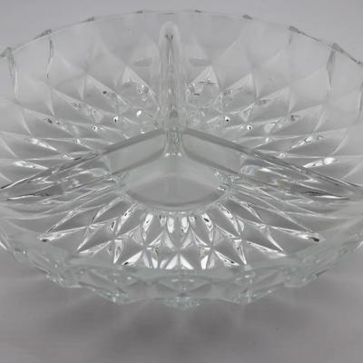 Vintage Enesco Cut Crystal Divided Serving Dish, 3-Compartment
