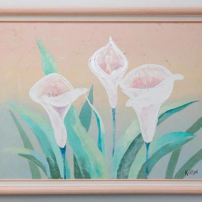 45” x 35” Postmodern Floral Painting, Late 20th Century, Signed Karson