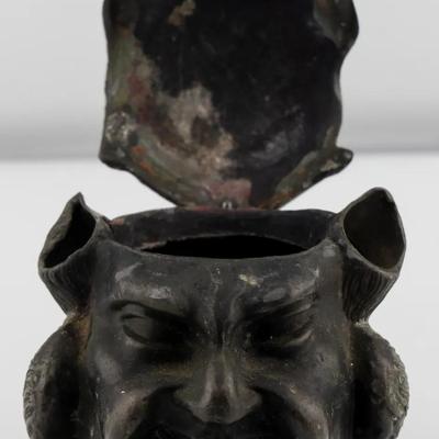 Goblin / Gargoyle Figural Inkwell, Victorian-Style Brass-Tone Metal