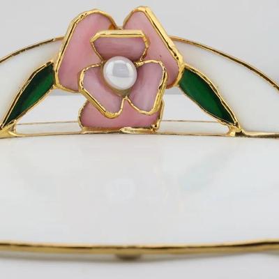 Vintage Art Tray with Floral Accent, White & Gold Trim