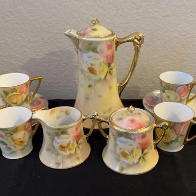 Antique German Porcelain Chocolate Pot Set