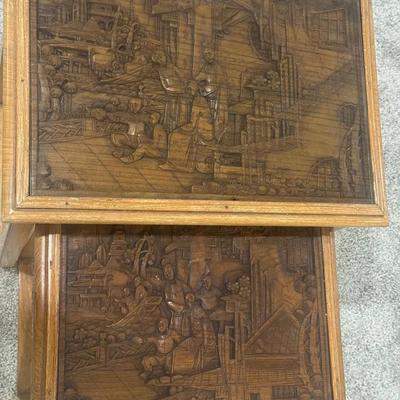 Asian Hand Carved Nesting Tables (Set of 2)