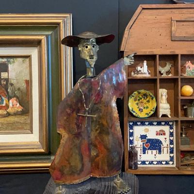 M. Kritza Acrylic "Marketplace" Painting, Mexican Folk Art, and Trinket Shadowbox