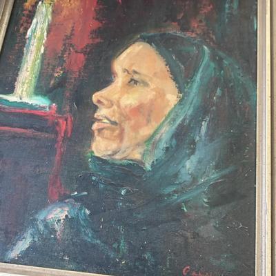 Oil Painting On Canvas Of Woman Signed 