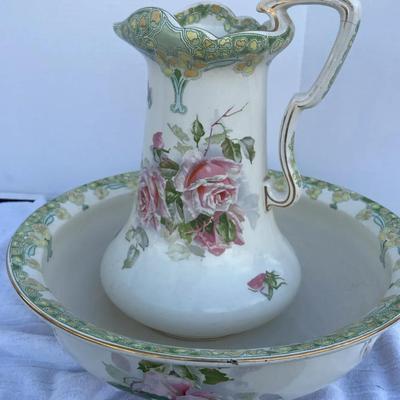 Large Antique K & Co. B Late Mayers Water Pitcher And Bowl