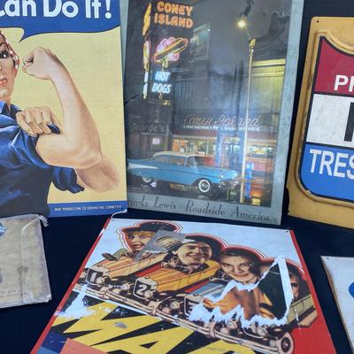 Six Hanging Metal Signs