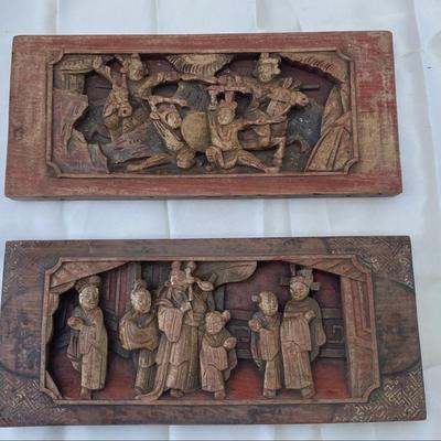Chinese carved wood panels