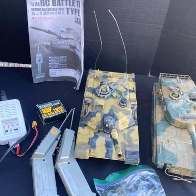 Two RC Battle Tanks With Remotes And Balance Battery Charger
