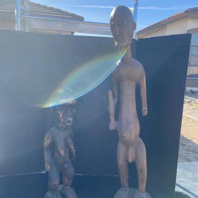 Carved Wood Male And Female Sculptures 