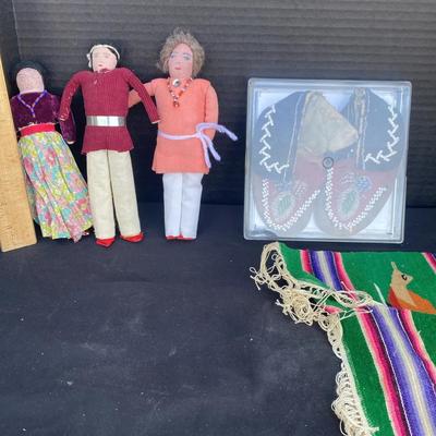 Native American Dolls And A Pair Of Handmade Moccasins 