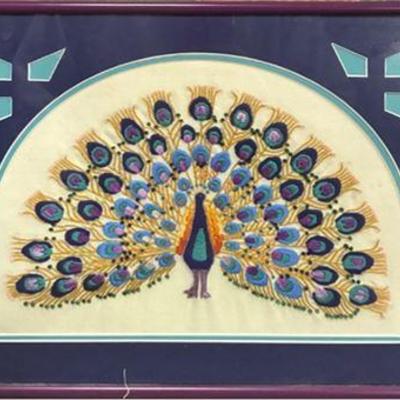 Lot 278  
Embroidered Peacock Wall Art