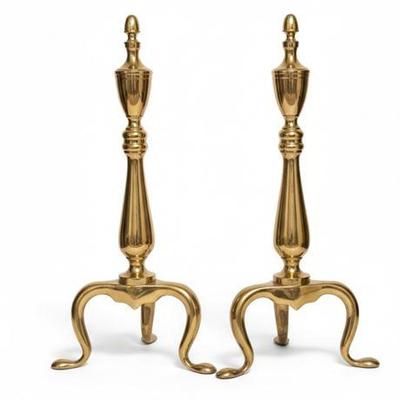 Lot 096  
Vintage Federal Style Brass Andirons for Fireplace Logs