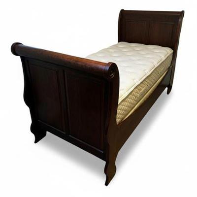 Lot 107   
Contemporary French Empire Dark Cherry Wood Sleigh Twin Bed