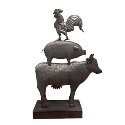 Lot 211  
Decorative Metal Cow, Pig, and Rooster Farmhouse Statue