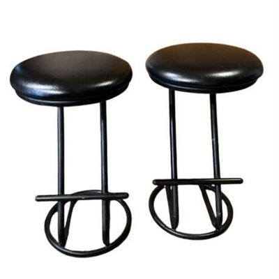 Lot 100-021  
Contemporary 'Z' Style Bar Seats in Black Leather, Two (2)