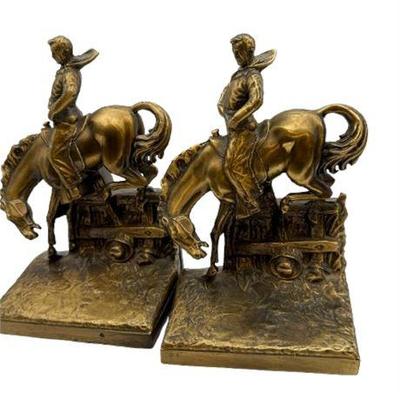 Lot 027  
PM Crafters Cast Brass Cowboy Bookends, 1960s
