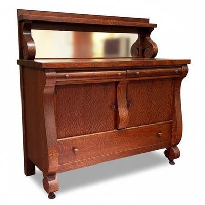 Lot 001   
Antique Quarter-Sawn Oak American Empire-Style Sideboard