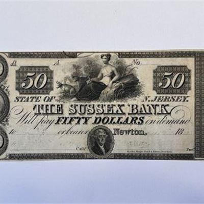 Lot 202   
19th Century New Jersey Sussex Bank Fifty Dollar Note