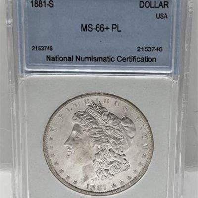 Lot 335   
1881-S $1 Coin Nice Frosty High Grade Proof-Like Morgan Dollar