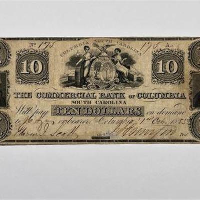 Lot 269  
1853 Commercial Bank of Columbia South Carolina, Ten Dollar Note