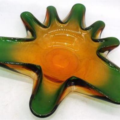 Lot 036   
11 1/4" Freeform glass bowl green/brown