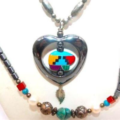 Lot 028   
Native Indian Necklace Turquoise Inlay